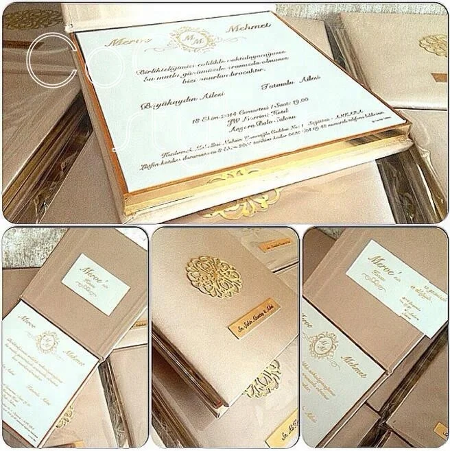 Cocostyles customized fancy gold mirror acrylic wedding invitation card boxed with metal decorate for graceful wedding