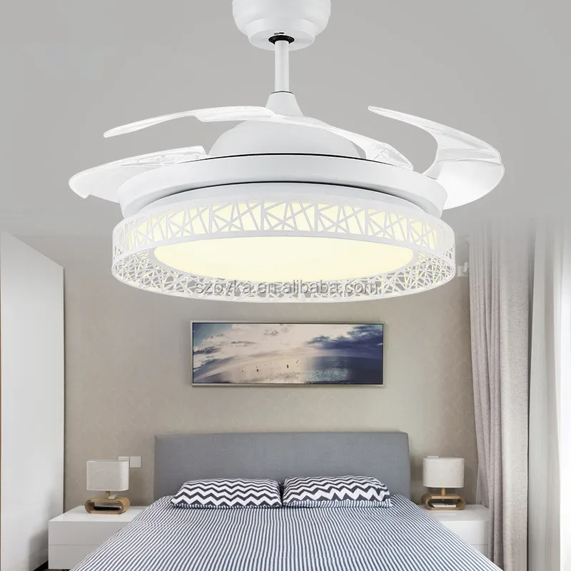 Современный простой потолочный вентилятор с невидимым лезвием и пультом дистанционного управления в виде птичьего гнезда со светодиодной подсветкой