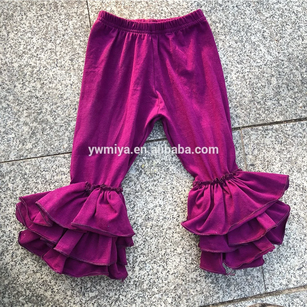 MY-305 hot selling triple ruffle pants for baby girls casual 100% cotton knit long pants multi-colors Toddler boutique