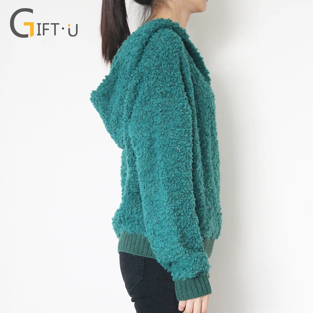 
Giftu 86107# Women Deep V-Neck Sweaters pullover With Hood 