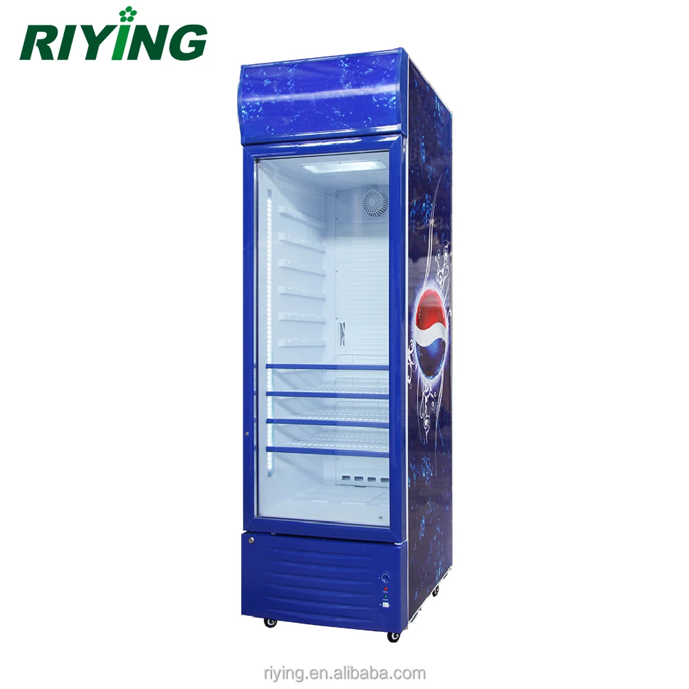 Commercial Single Door Vertical Refrigerator Showcase Fridge for Pepsi Beer with Roll Bond Evaporator