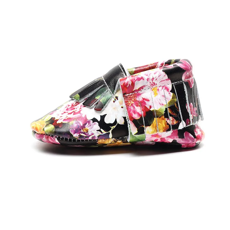 
Newborn Genuine Leather Baby Shoes Floral Prints Friange Moccasins Shoes First Walkers 0-24M 