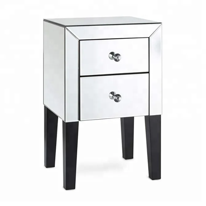 Мебель для спальни, прикроватный столик с двумя выдвижными ящиками и зеркальными деревянными ножками