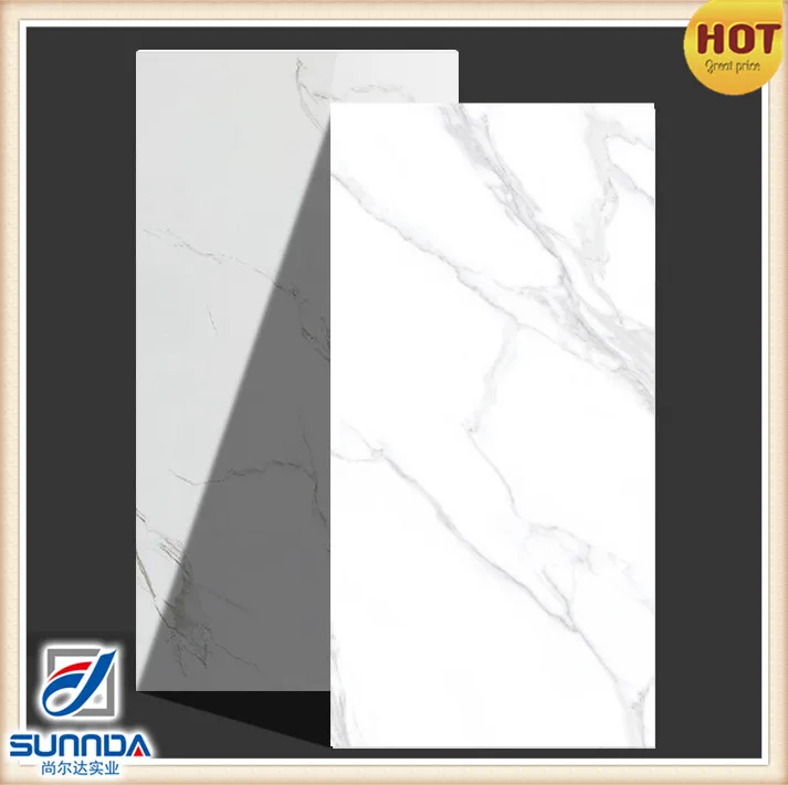 high quality glazed Polished Porcelain full body Marble Botticino cararra white mirror glossy ceramic Floor wall Tile 60x120cm