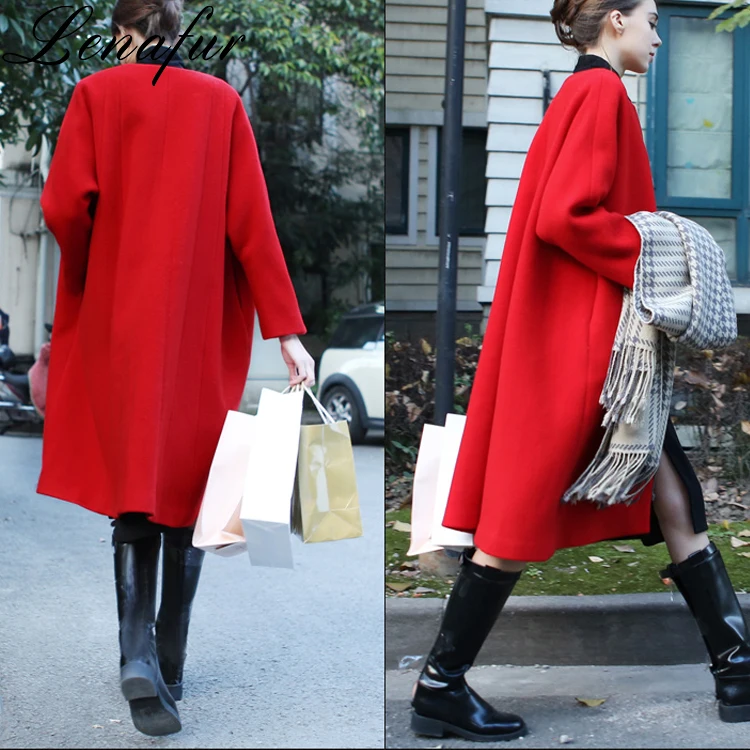New design red Double Face Cashmere Wool Women Winter Coat