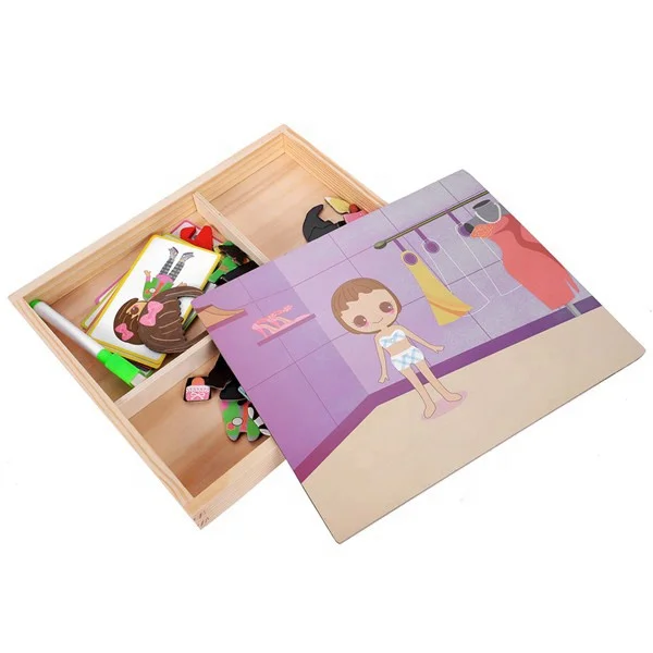 Magnetic Fun Jigsaw  Wooden Puzzle Board Cartoon Educational Drawing Magnetic toys
