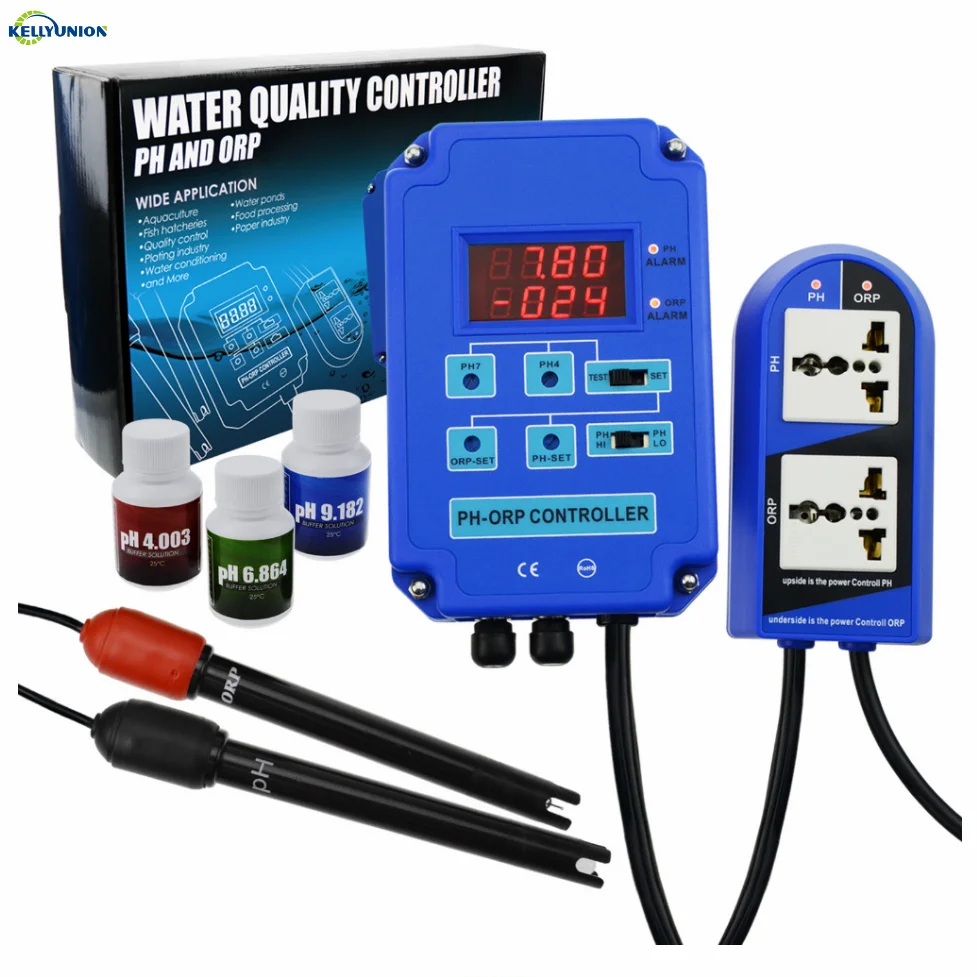 Digital pH ORP Redox 2 in 1 Controller Monitor w/ Output Power Relay Control, Electrode Probe BNC, Water Quality Meter Kit