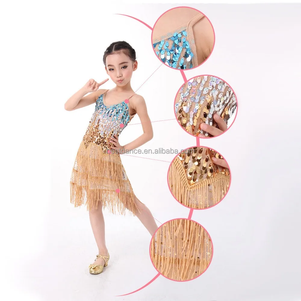Girls Dance Costumes Ballroom Smooth Latin tango Tassels Sequin Dance Dress Costume