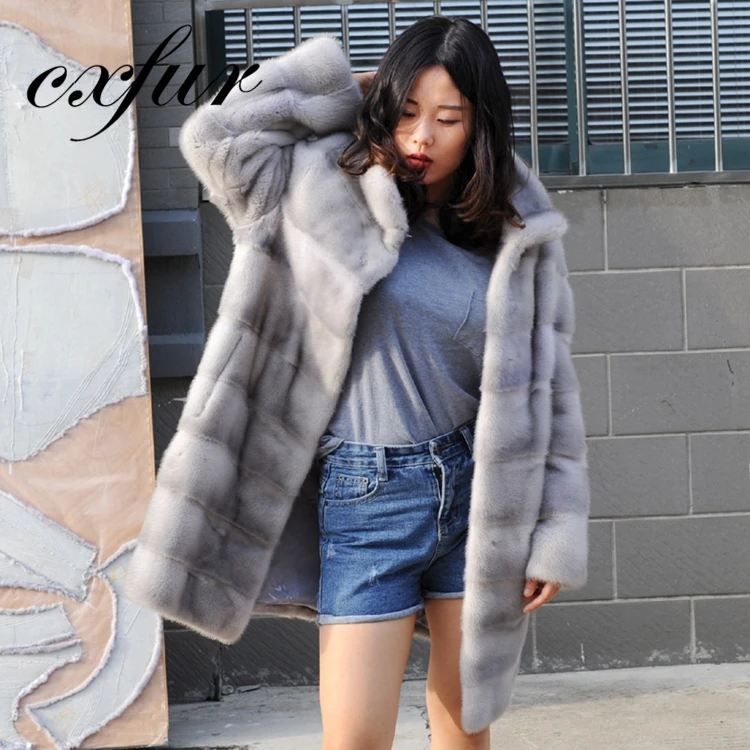 CX-G-A-92 Perfect Jacket Wide Waist Knee Length Denmark Mink Fur Coat