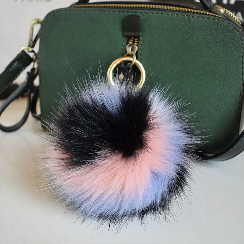 High Quality mix color Faux Fur Pom Pom /Fluffy Faux Fur Ball Rainbow ball For Keychain Bag Charm