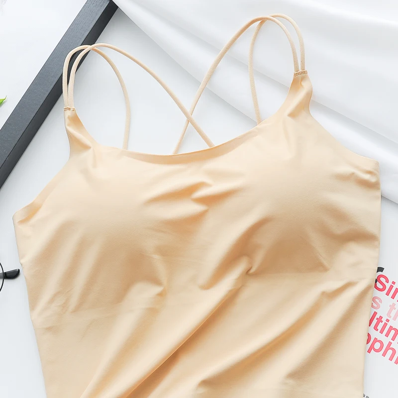 
Spaghetti Strap Sexy Crop Top Women Removable Pads Yoga Workout Sports Bra Women Nylon Tank Top 
