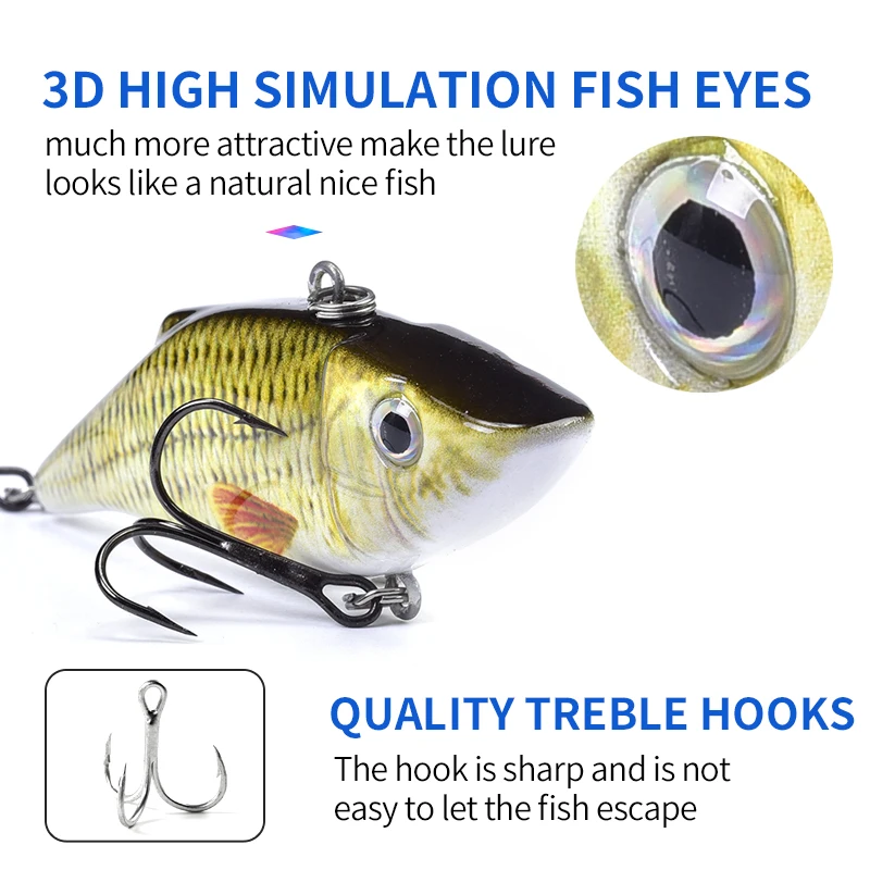 Manufacturer Supply Wholesale Hard Plastic Vibration Bait VIB FishingLure, Lifelike Vibrating Fish Lure 72mm 12.8g
