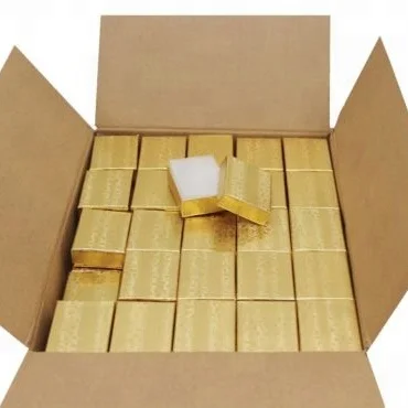 Z21G #21 Size 2-1/2 x1-1/2 x 7/8 Gold Foil Cardboard Jewelry Boxes Cotton Filled Ring Boxes Storage for Rings and Jewelry