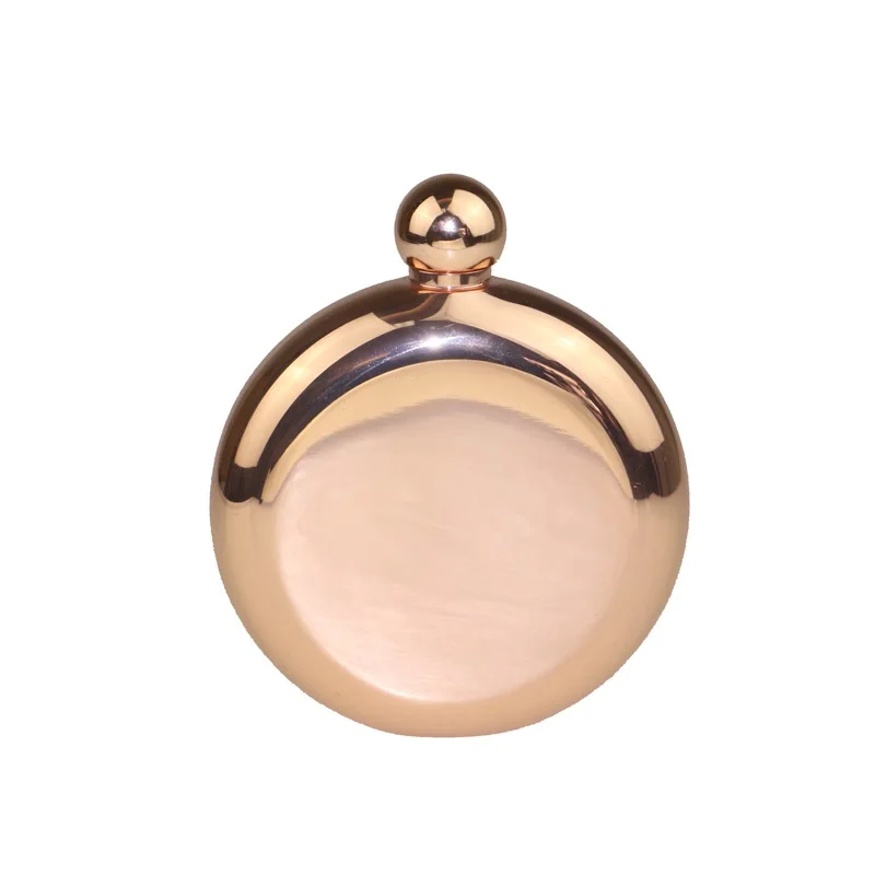 Индивидуализированная Гладкая круглая плоская фляжка из нержавеющей стали, 5 унций, Роскошная золотая плоская фляжка 3 унции, 5 унций, плоская фляжка цвета розового золота