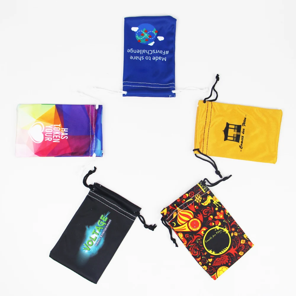 Custom logo string bag full colours Soft micro-fibre bag with drawstring promotional cell phone case microfibre sunglasses pouch