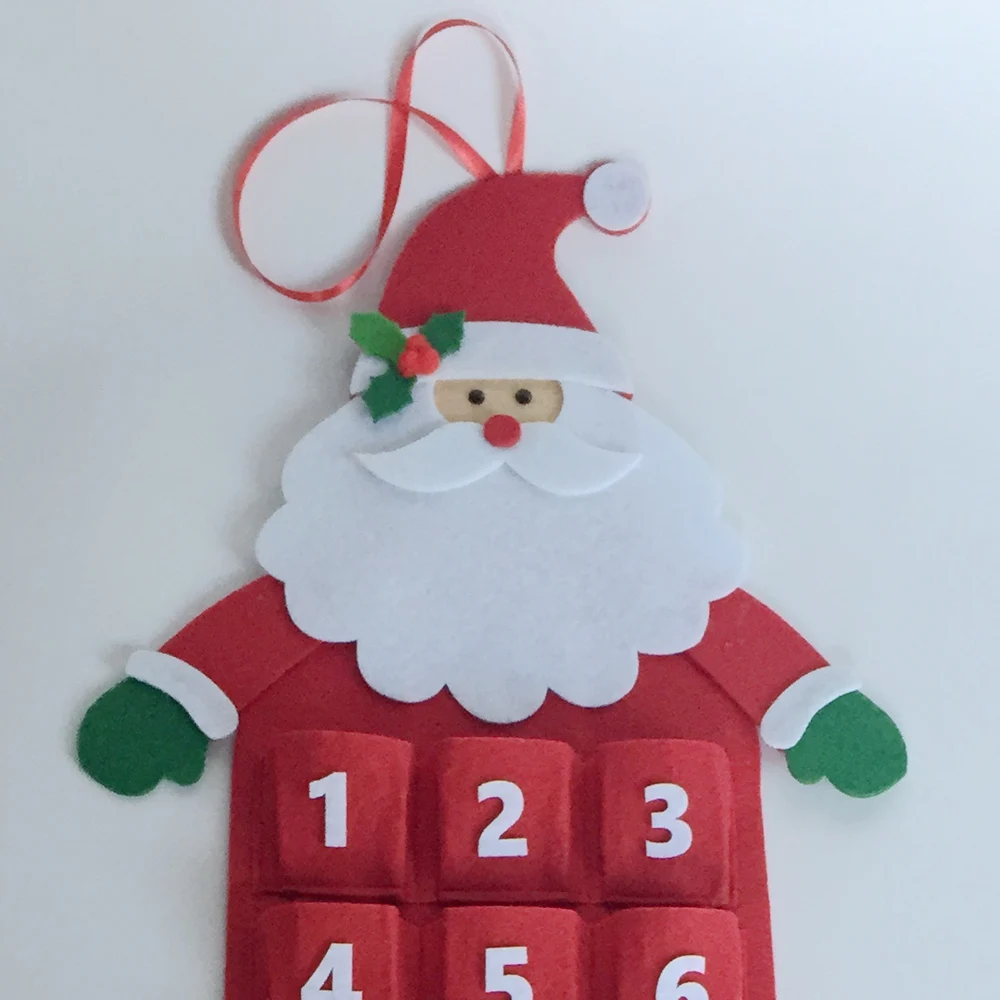 24 Pockets  Xmas Home Wall Door Decor Santa Claus Hanging Felt Calendar Christmas Countdown Advent Calendar