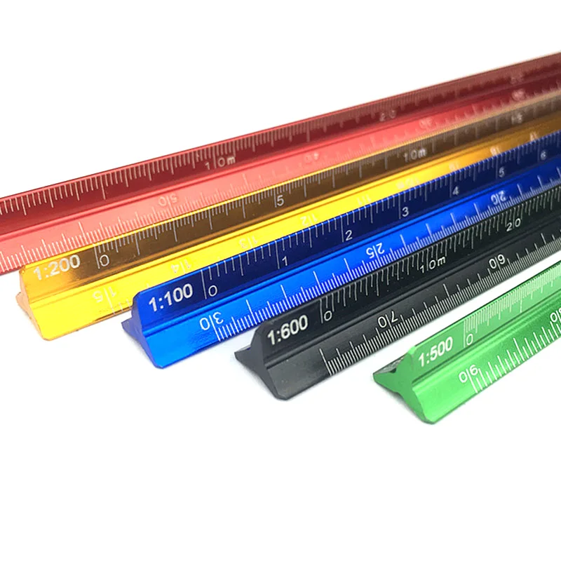 Wholesale production of 12 inches 30 cm metal color aluminum Triangular scale ruler spot supply