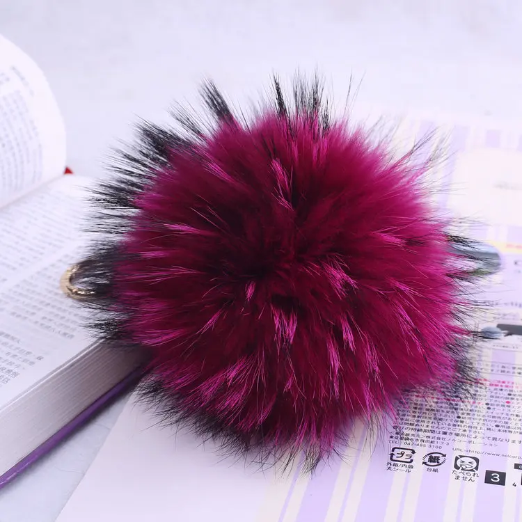 fashion colorful pompons fur ball 14cm  with snap  for decorate wholesale real raccoon fur pom pom
