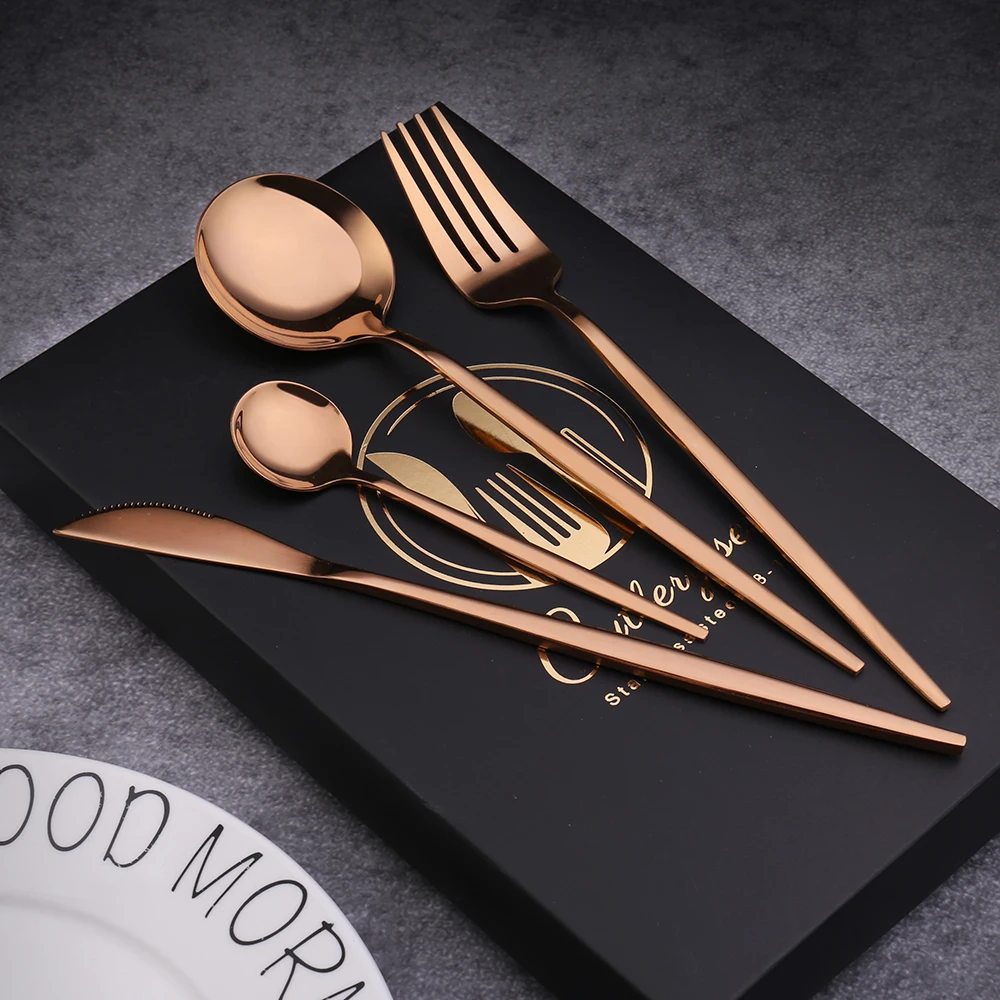 
Chinese Factory Travel Cutlery Set Gold Plated Forks and Knives Stainless Steel Flatware 