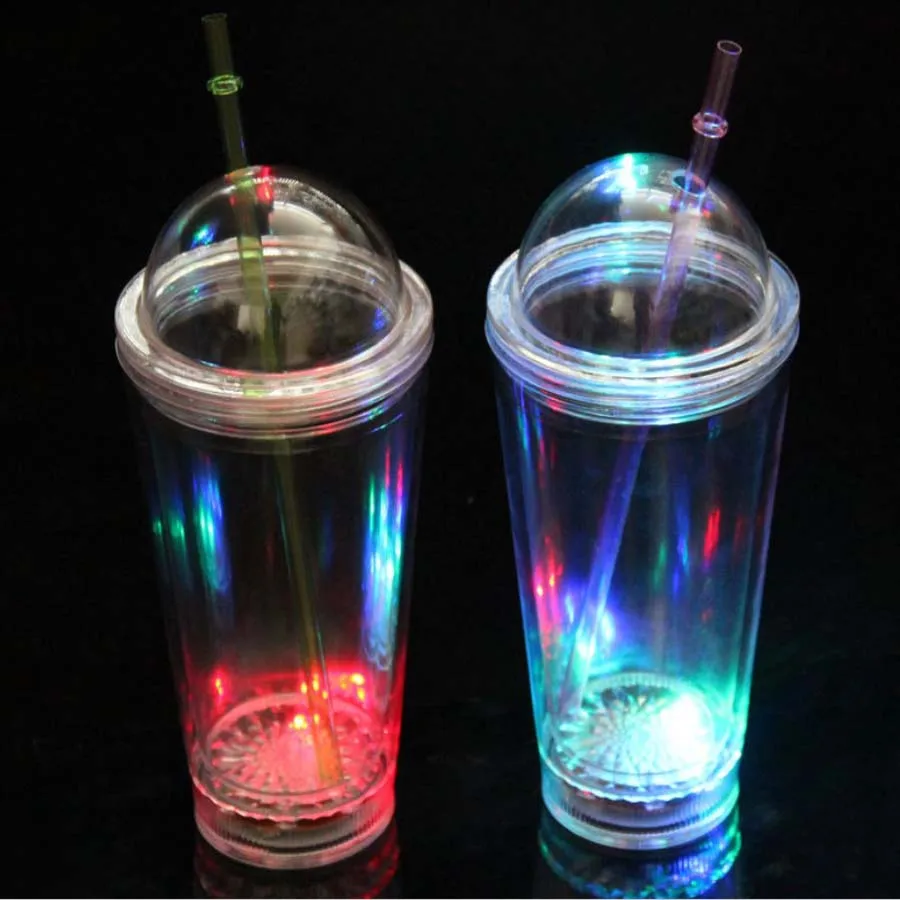 Promotional Custom Colorful  Straw Flashing  Juice Led Cup For Bar Party