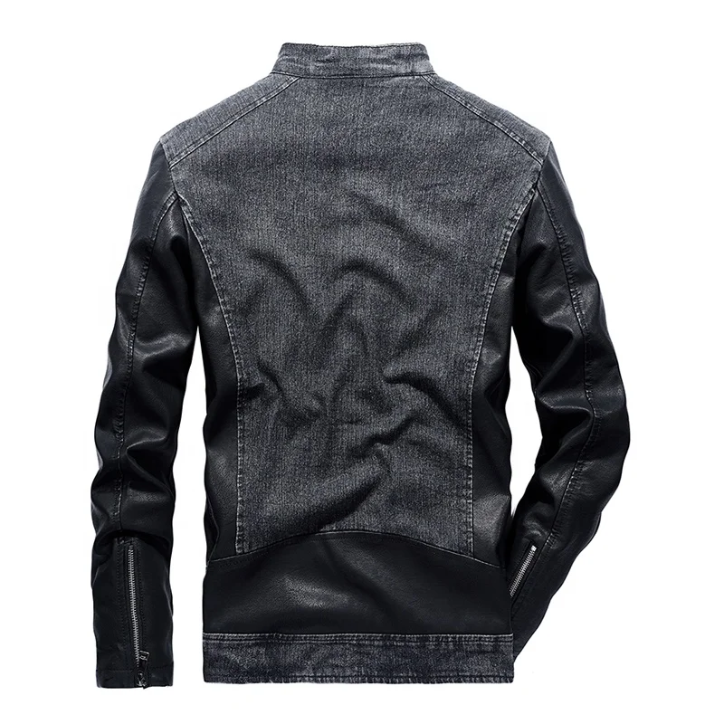 
Wholesale Blue Jean Leather Sleeve Splicing Jacket Men 