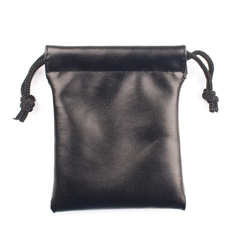Black Pu Leather Drawstring Pouch Bag For Jewelry Earpiece