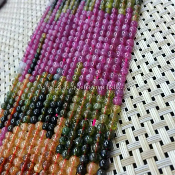 4mm natural round smooth multi-color tourmaline beads