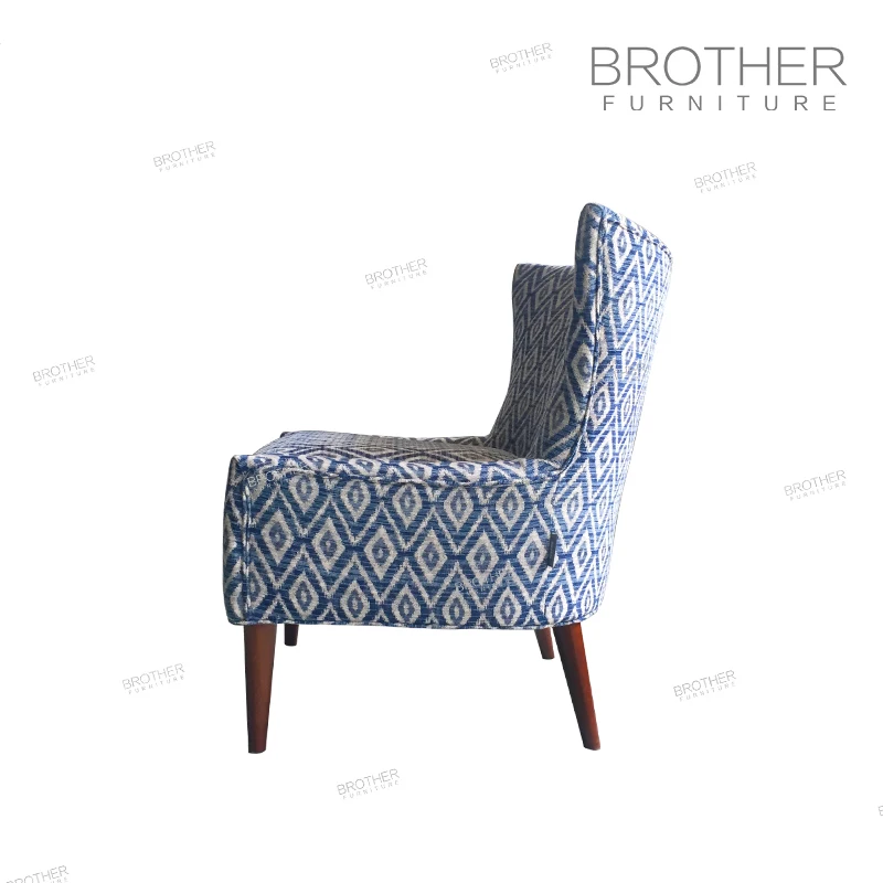 Blue Fabric Antique high back wing single sofa chair
