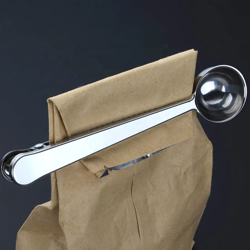 High quality silver gold color  Stainless Steel Coffee Scoop with Bag Clip