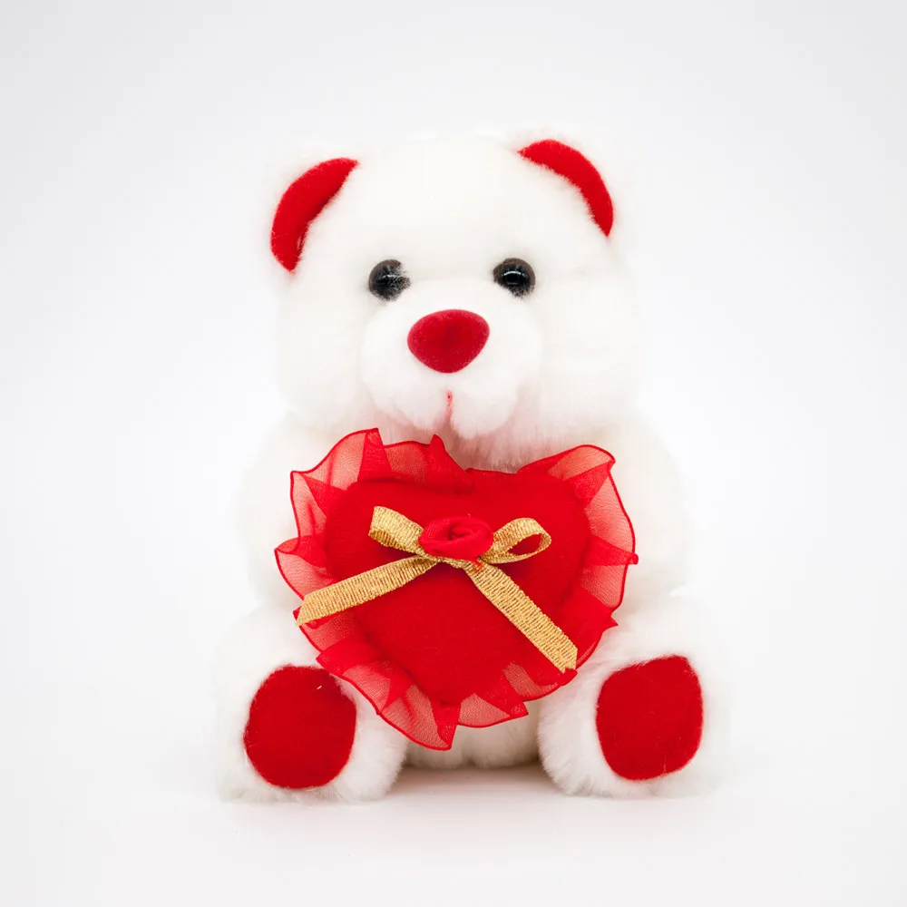 ODM OEM factory wholesale plush white teddy bear hold lace red heart lovely stuffing cute bear toy
