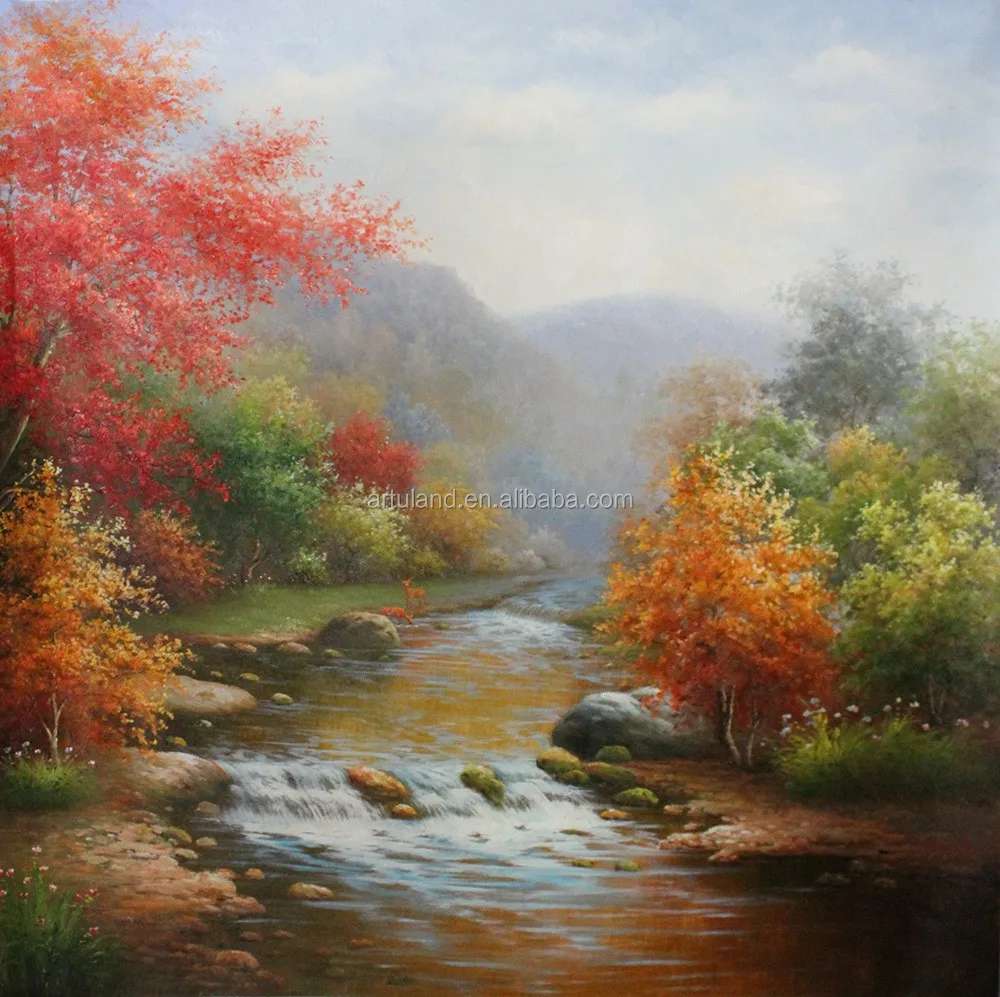 Countryside Mountain Landscape Scenery Handmade Chinese Style Oil Painting on Canvas for Living Room