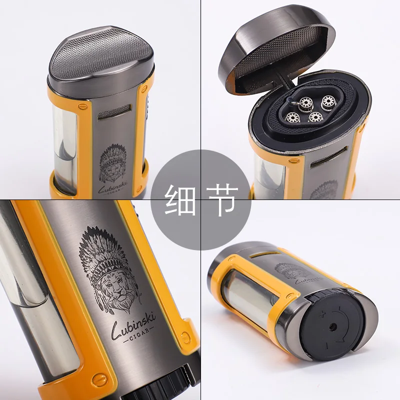 New model metal windproof lighter 4 torch jet gas lighter and ashtray