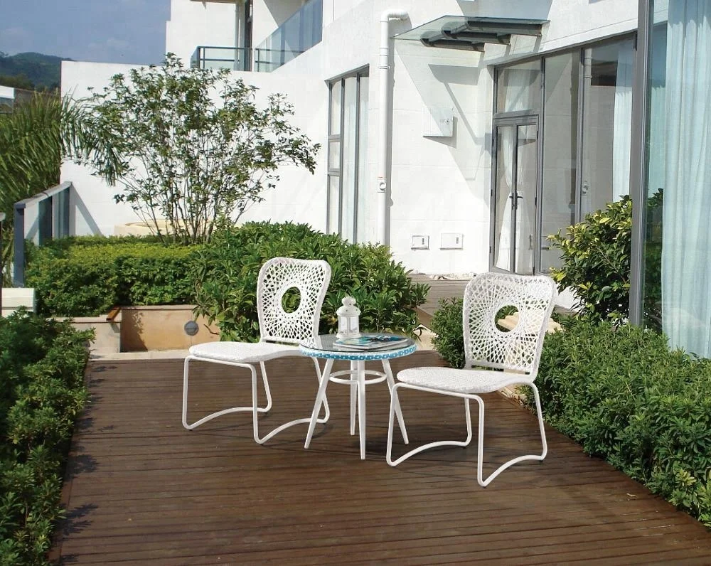 Newest small balcony outdoor rattan round table garden 3 pcs set