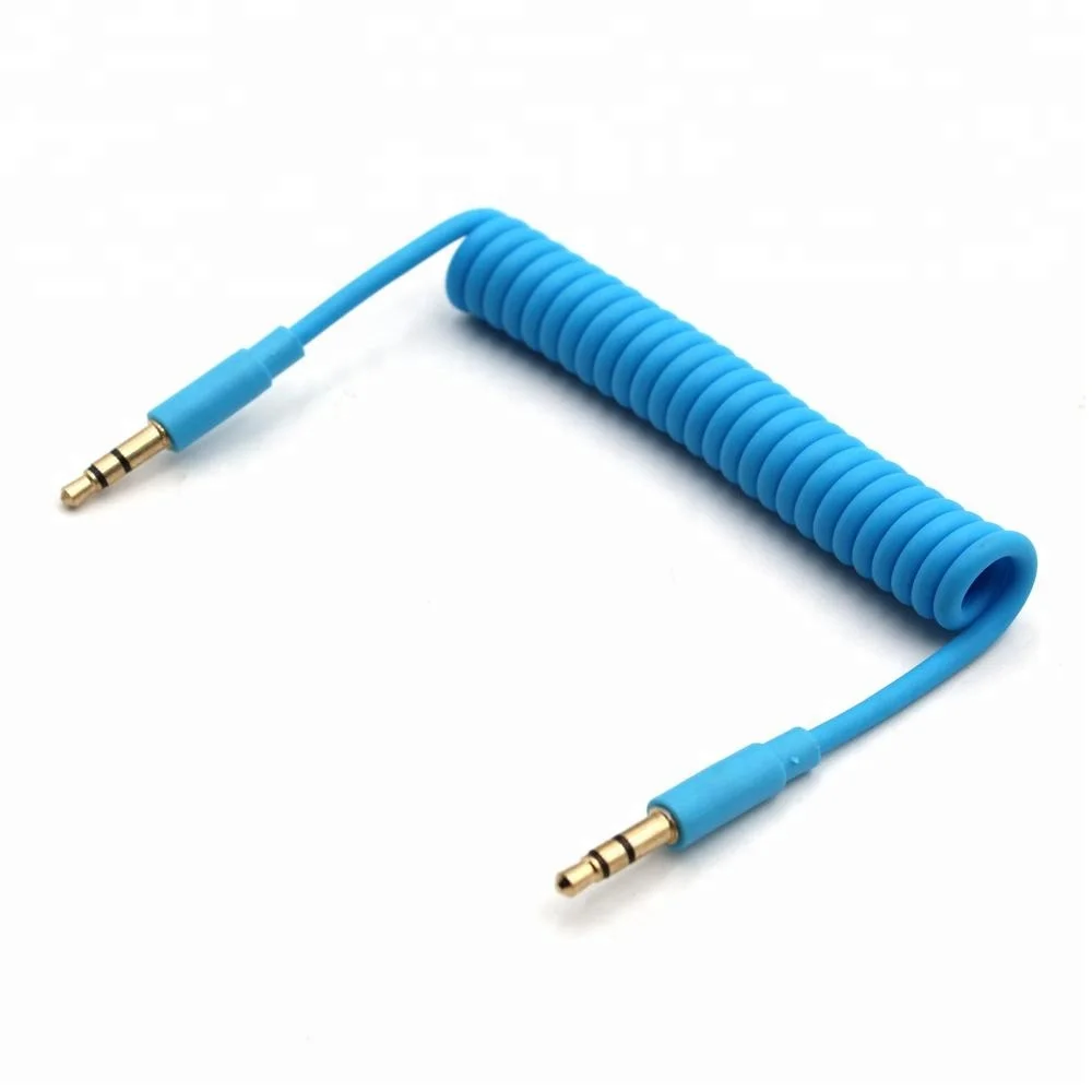 Spring Wire 3 Pin Male to Male Jack Aux Audio Cable with 3.5mm for Car