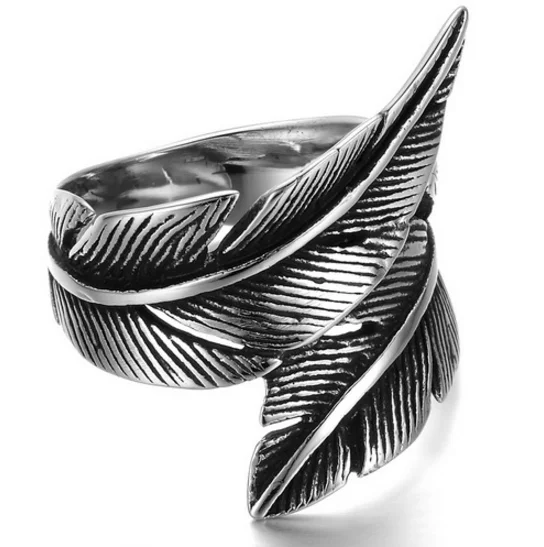 Винтаж Творческий полированный Вьющиеся перо Titanium стали ювелирные изделия нержавеющей стали мужские кольца