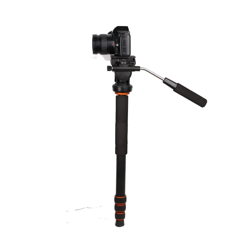 Q228C Free ship carbon fiber dslr digital video camera monopod with tripod base 63 inch monopod handle fluid panhead