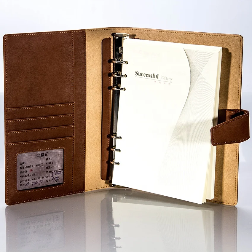 Custom print logo leather A4 A5 A3 notebook cover  6 ring binder file folder cover