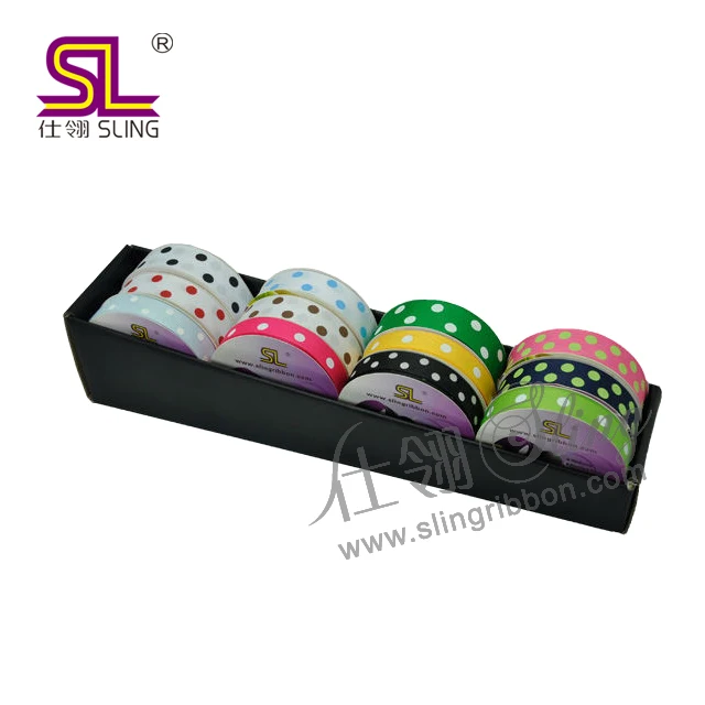 Customized logo  printing on grosgrain ribbon 3/8 polka dot grosgrain ribbon