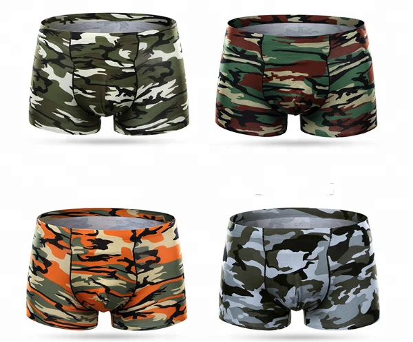 Camouflage print pure cotton seamless boxers mens one piece no trace male underwear