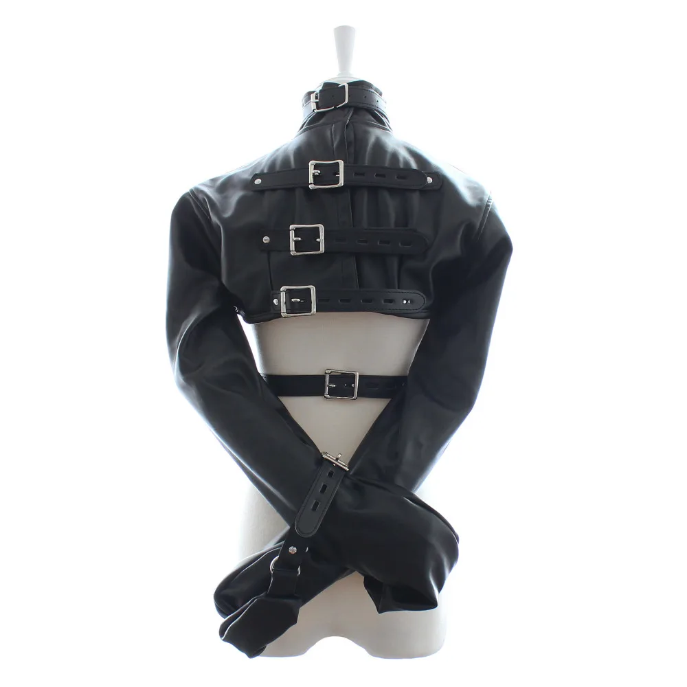 White PU Leather Strict Bondage Binding Straitjacket Women Hands Restrained Clothing BDSM Adult Game Fetish Straight Jacket