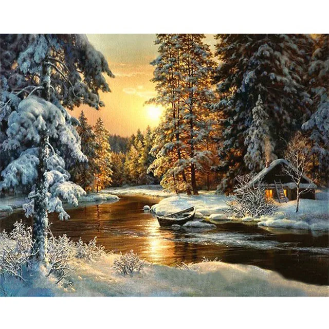 Snow DIY Oil Painting By Numbers Landscape Hand Painted Oil Painting Home Decor Acrylic Modern Wall Art Paint By Number