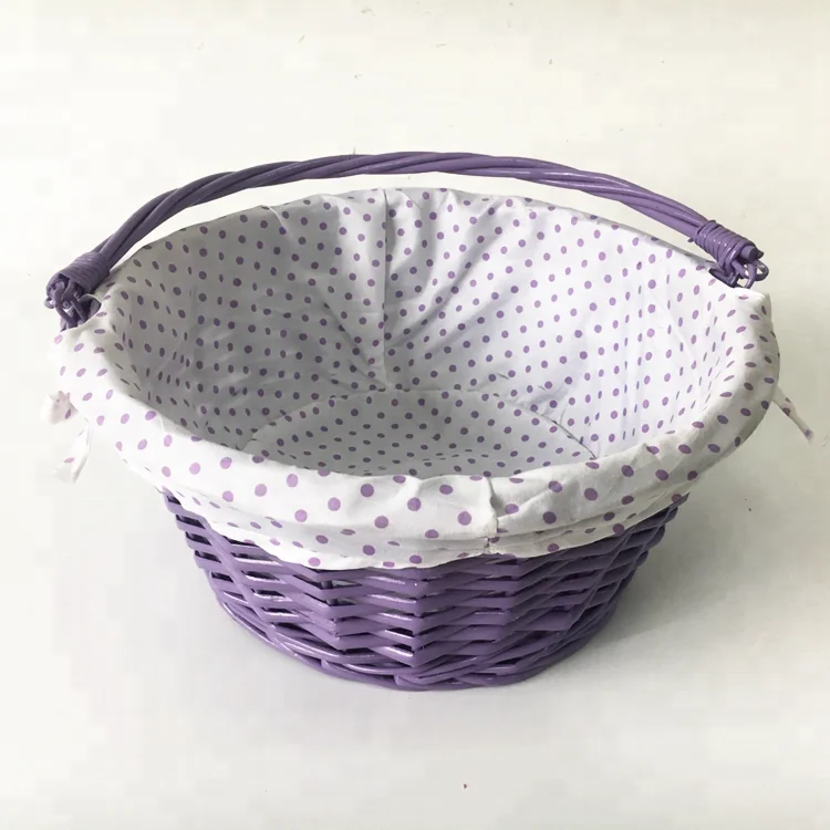 
Round colorful holiday gift basket Easter willow basket with moving handle 
