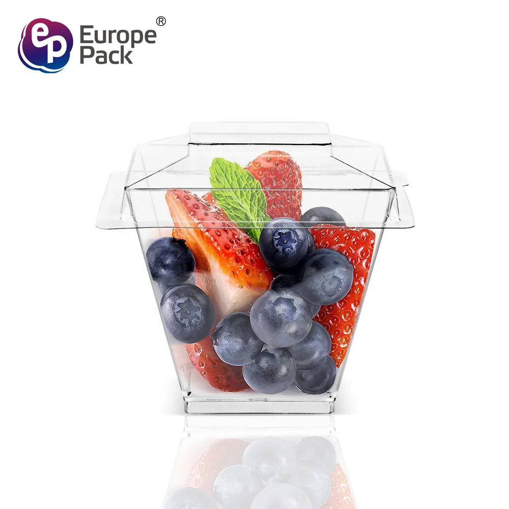 High quality square shape 58ml disposable clear cute plastic cup with lid