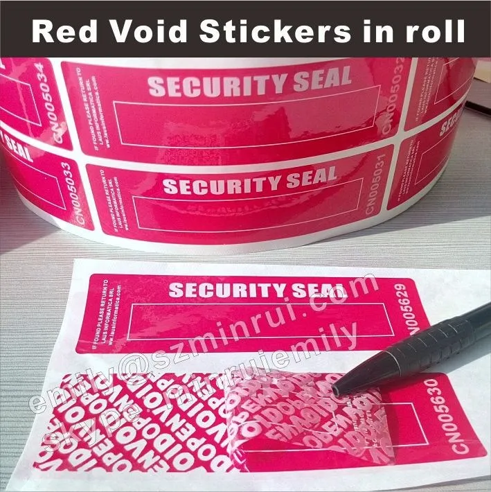 Custom do not accept open void red warranty void sticker only for one time use security seal stickers with white serial numbers