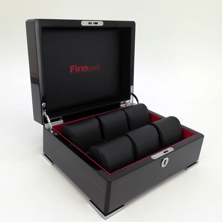 
Glossy wooden watch box for 6 Watches Storage with custom logo and wood veneer and pu leather 