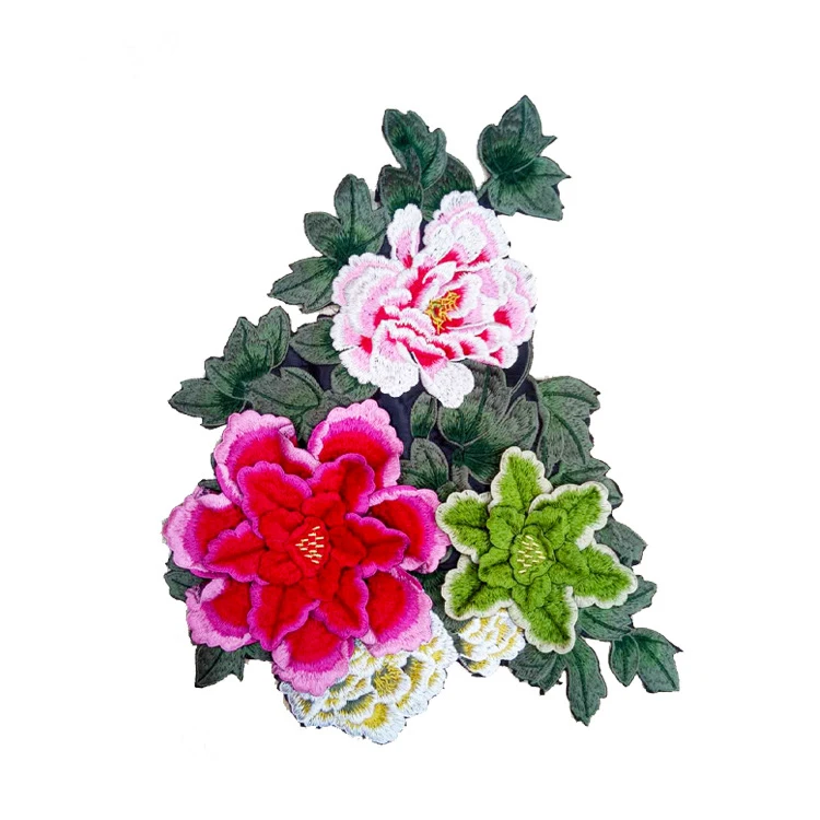 Аппликация большого размера, цветок пиона, 3d вышивка, цветок, одежда, нашивка для платья, пальто