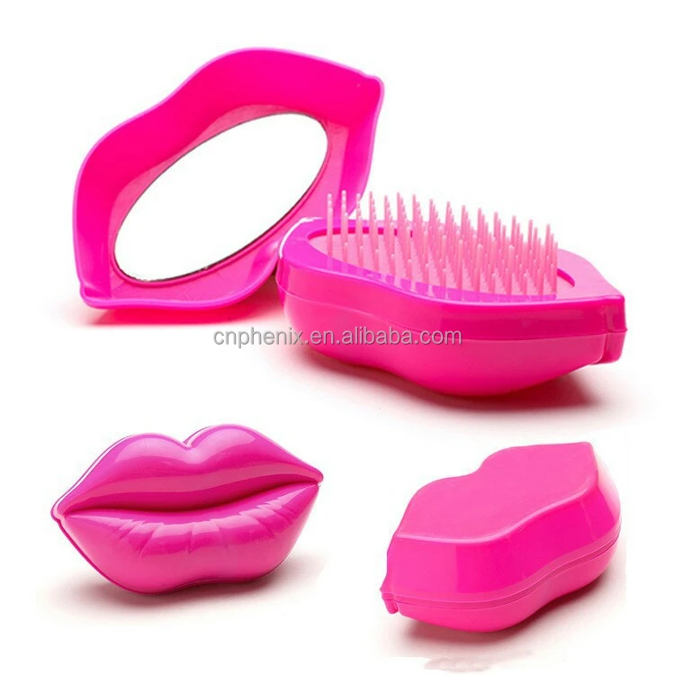 New Fashion Lip Shape Magic Detangling Tangle Plastic Hair Brush With Mirror