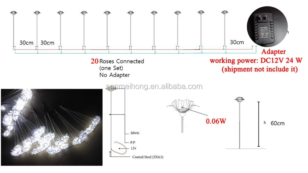 Fabric + Plastic Flowers Led Light Rose Flowers For Home/Wedding Decoration