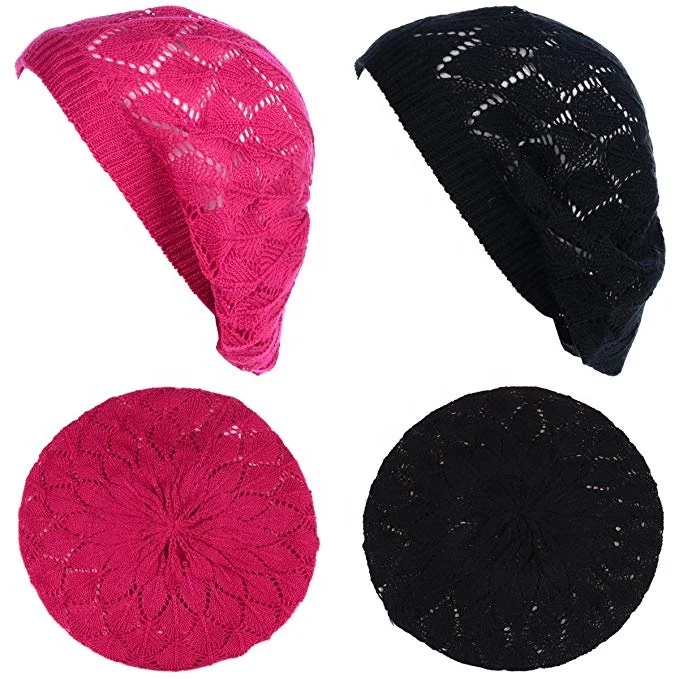 AJ 19110 Wholesale Fashion Chic Slouchy Crochet Cutout Beanie Hat Knit Beret Skull hats Tam