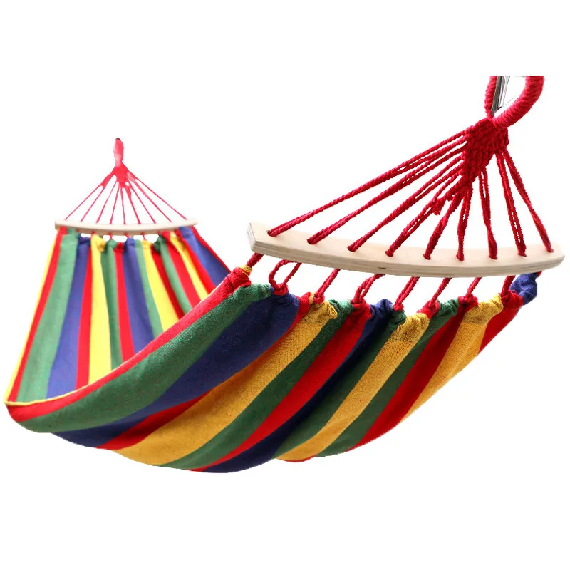Outdoor Parachute portable leisure time double layer camping hammock Custom logo rainbow stripe sleeping swing bed hammock